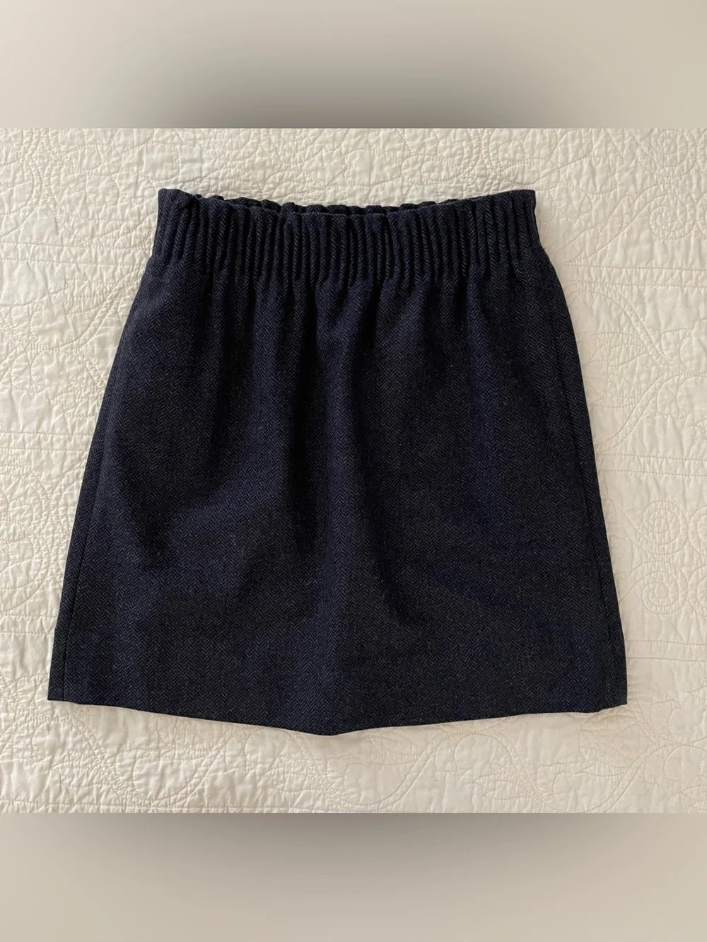 NWT J CREW Sidewalk Skirt Wool Blend Chevron Elastic Waist Size 00 Blue